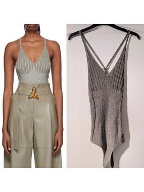 NWT Aeron | Green Viscose Silver Bodysuit In Moss